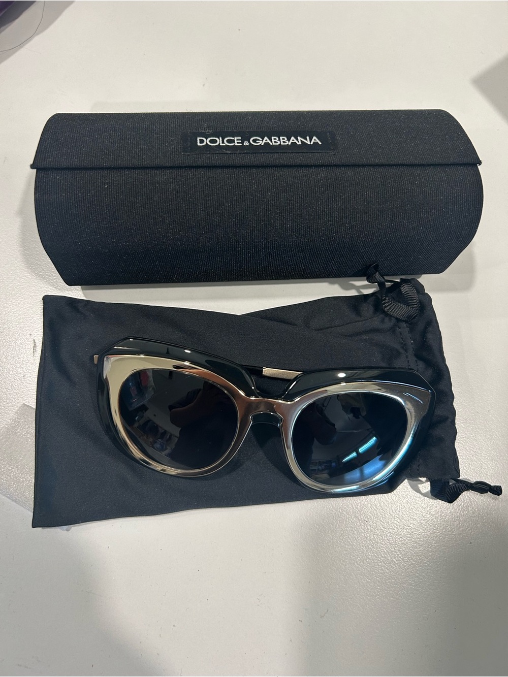 Dolce & Gabbana Black and Silver Cat-Eye Sunglasses